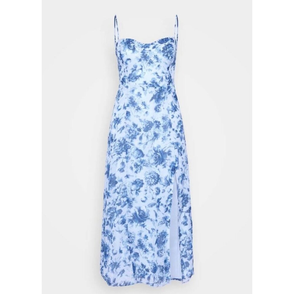 Abercrombie high‎ slit midi day dress floral 90s Y2K cottage blue sz XLP